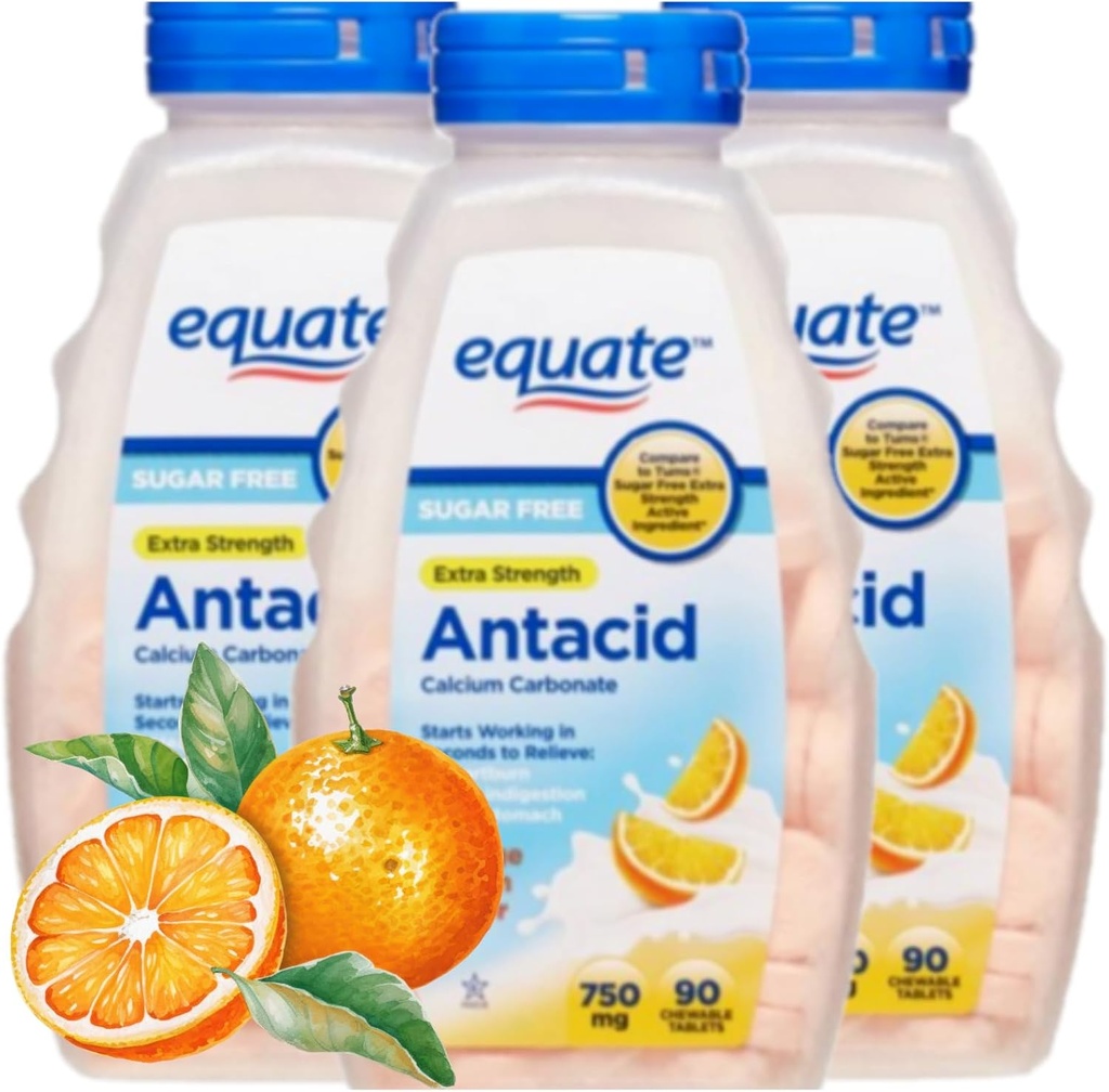 Antacid Tabletleri Şeker Ücretsiz Ekstra Kuvvet, Orange Creme, Kalsiyum Karbonat 750 mg, 90 Kont Her (Pazarlama)