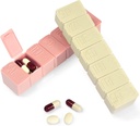 Pill Organizer-Pill Boxes for Travel, 7 Day with Braille Pill case Vitamins Fish Oil Supplements, Medication Organizer Dispenser for Fish Oils, Vitamin Holder Supplement (Pink+Beige)