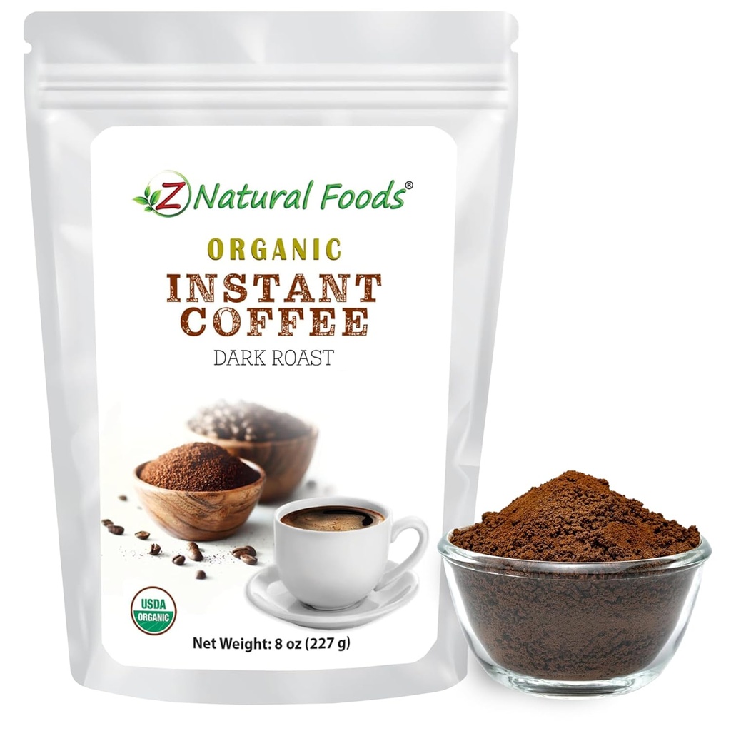 Z Doğal Gıdalar Organik Anında Kahve Tozu - Zengin Karanlık Roast Flavor, Arapa Instant Espresso Toz Enerji, Mood & Focus - Resealable Bag 8 ozz