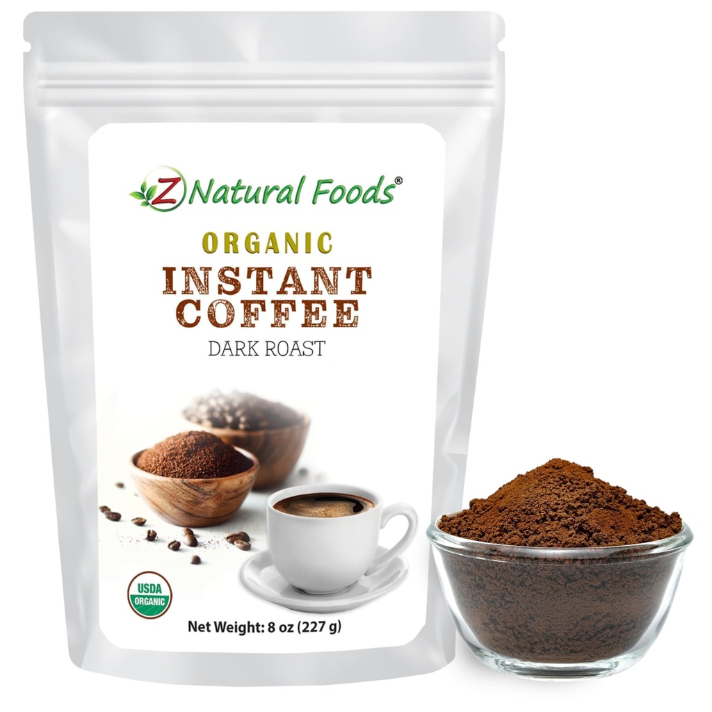 Z Doğal Gıdalar Organik Anında Kahve Tozu - Zengin Karanlık Roast Flavor, Arapa Instant Espresso Toz Enerji, Mood & Focus - Resealable Bag 8 ozz