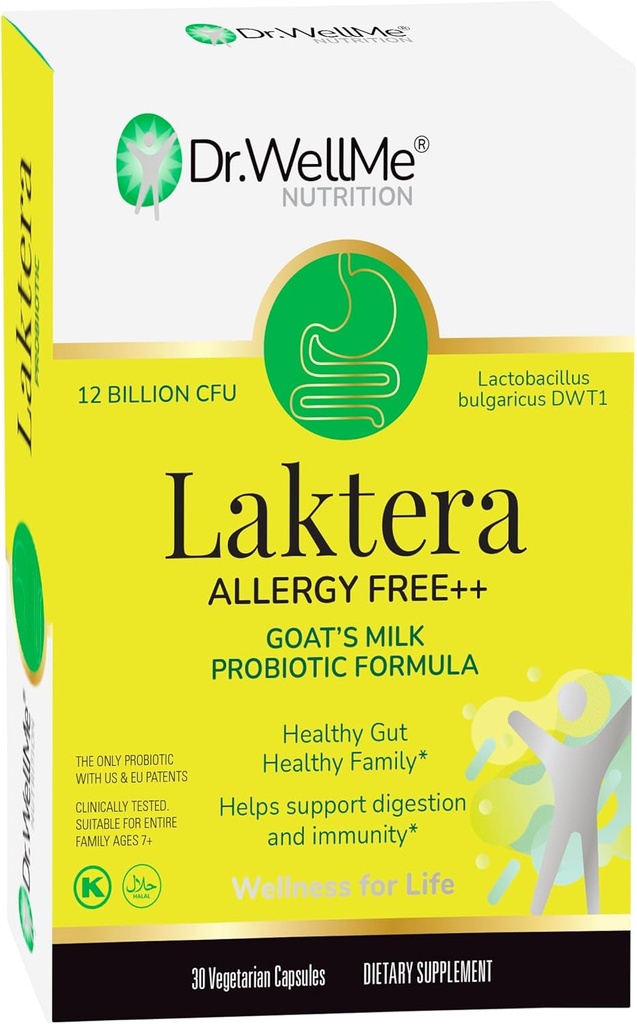 Dr. WellMe Laktera Alerji-Free Probiyotiks – 30 Capsules, 12B CFU Goat'ın Süt Probiyotik Formula, Immune & Gut Health Supplements – Low Lactose, Gluten-Free for Yetişkinler & 7+ Çocuklar Çocuklar