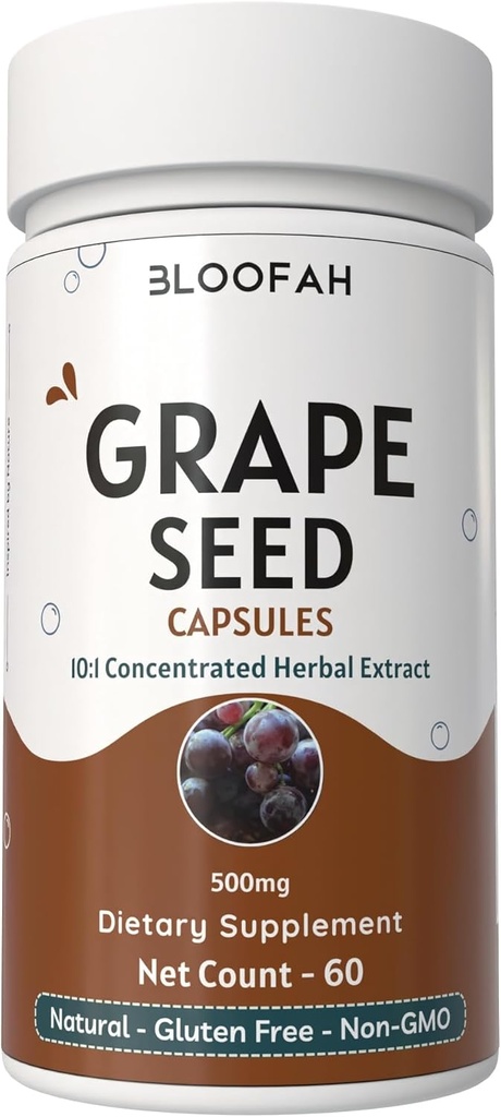 Grape Seed Capsules 500 mg | 10:1 Yoğun Tür | Natural Herbal Supplement | Non-GMO, Gluten-Free | Grape Seed Toz for Daily Wellness (60)