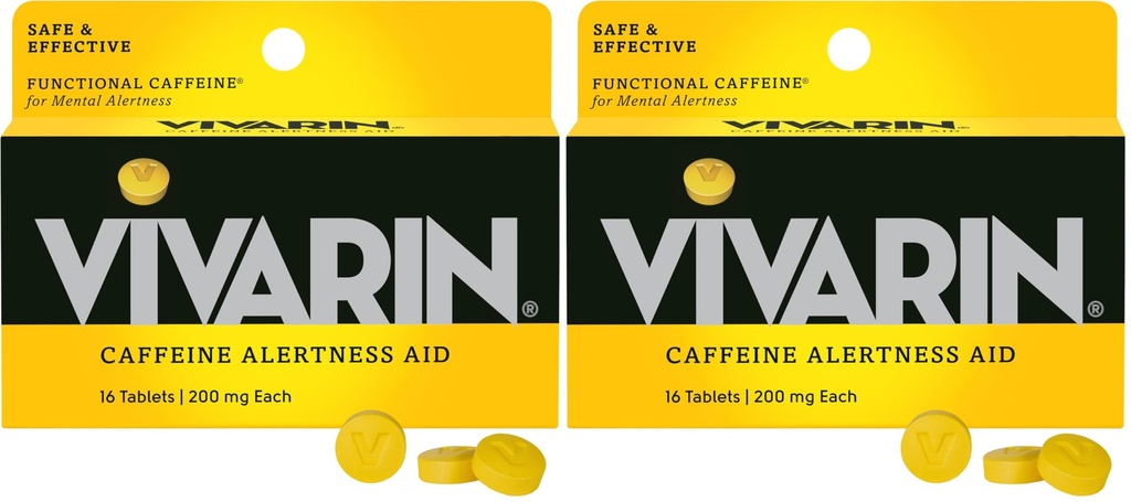 Vivarin, Caffeine Pills, Dose başına 200 mg Caffeine, Güvenli ve Etkili Bir şekilde Awake, No Sugar, Calories veya Hidden Materialss, Energy Supplement, 16 Tabletler (Pack of 2)