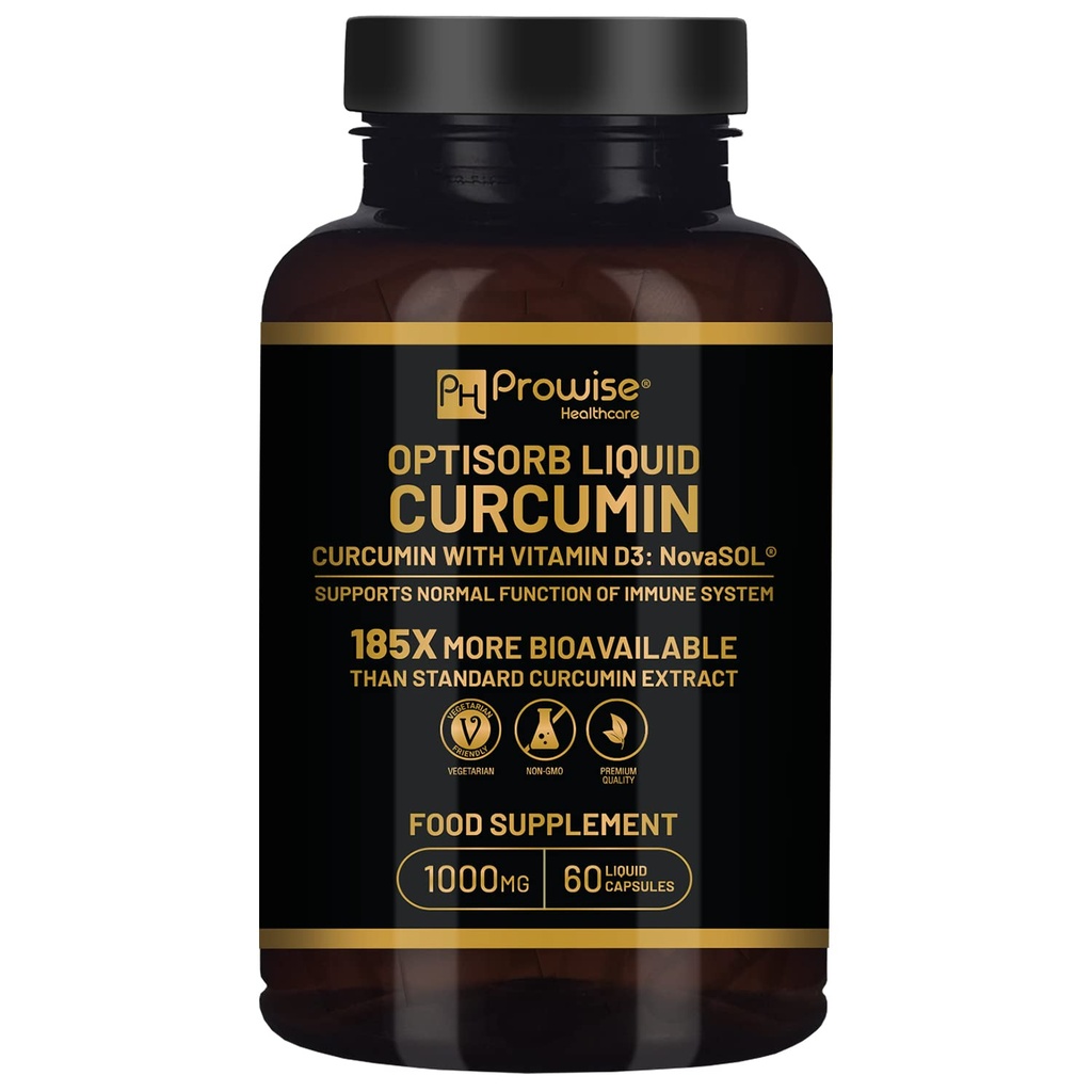 Vitamin D ile Optisorb Sıvı Curcumin - 60 Liqcaps | 185x Turmeric & Curcumin Bioavailability - Ultra Bio available | Sıvı Capsules with 1000 mg NovaSOL Daily Dosage - UK