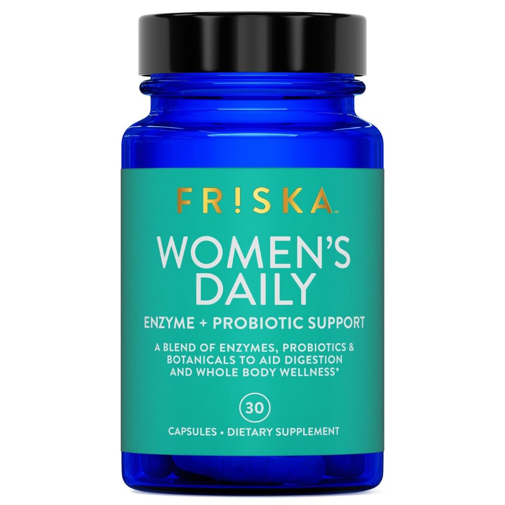 FRISKA Women's Daily Digestive Enzyme ve Probiyotiks Supplement, Advanced Natural Support for Women Digestive Health, Fights Bloating, Eases Digestion, Supports Nutrient Ab component, 30 Capsules