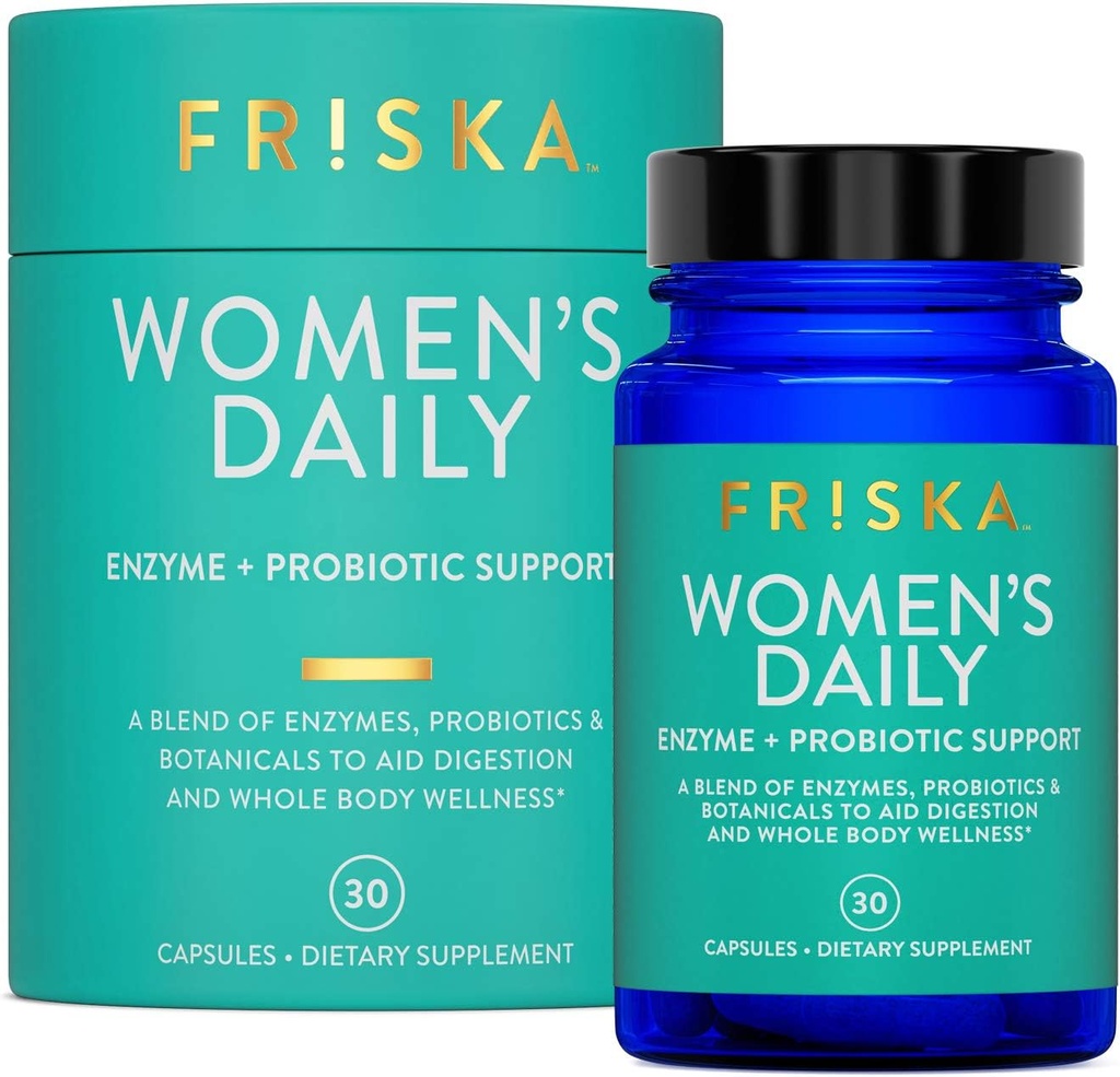 FRISKA Women’s Daily Digestive Enzyme and Probiotics Supplement, Advanced Natural Support for Female Digestive Health, Fights Bloating, Eases Digestion, Supports Nutrient Absorption, 30 Capsules