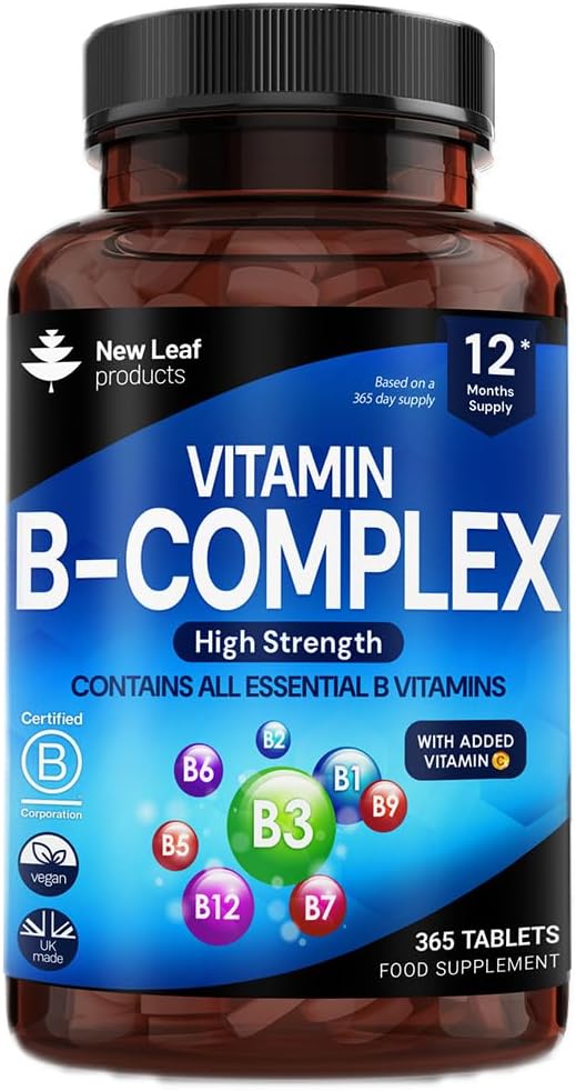 B Kompleksi - 365 Küçük Tabletler (One Year Supply) Tüm 8 B Vitamini B1-B2-B3-B5-B6-B12, Biotin, Folic Acid ve C - Tiredness'in Azaltılması - İngiltere Made