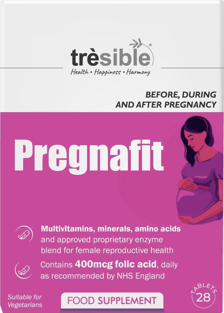 Trèsible Women's Prenatal Pregnancy and Postnatal Supplements | Pregnafit 28 Tablets | CoQ10, Folic Acid, Vitamin D, Zinc | Vegetarian, Gluten Free, Halal | No Synthetic Binders or Coating