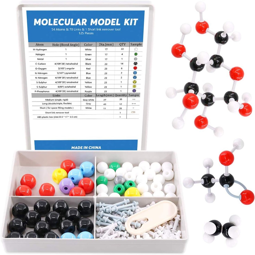 Inorganik & Organik Moleküler Model Öğretmeni ve 16 Yıl ve Öğrenci Kiti için Optik Model Kiti - 54 Atom ve 70 Link & 1 Kısa Linki