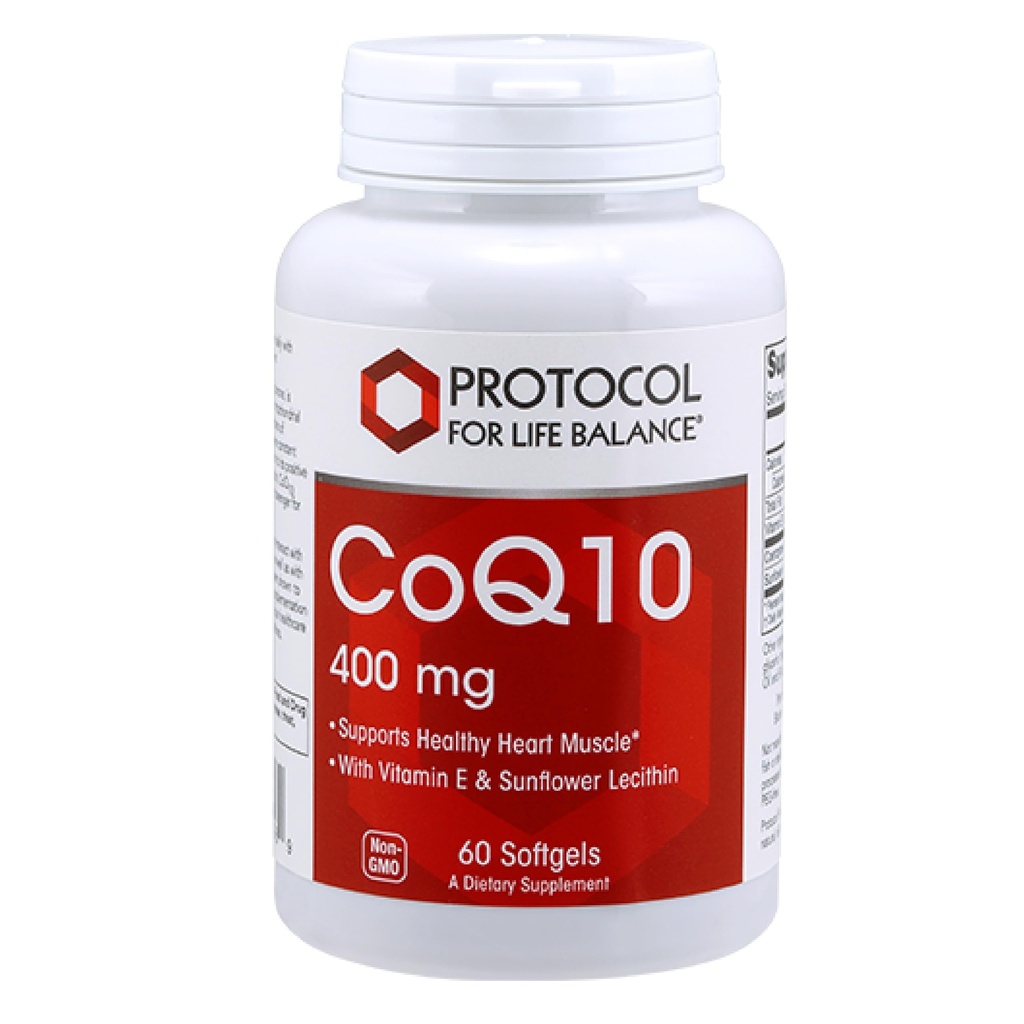 PROTOCOL FOR LIFE BALANCE CoQ10 400 mg - Vitamin E & Soy Lecithin - CoQ10 Supplement - Halal & Egg Free - 60 Softgels