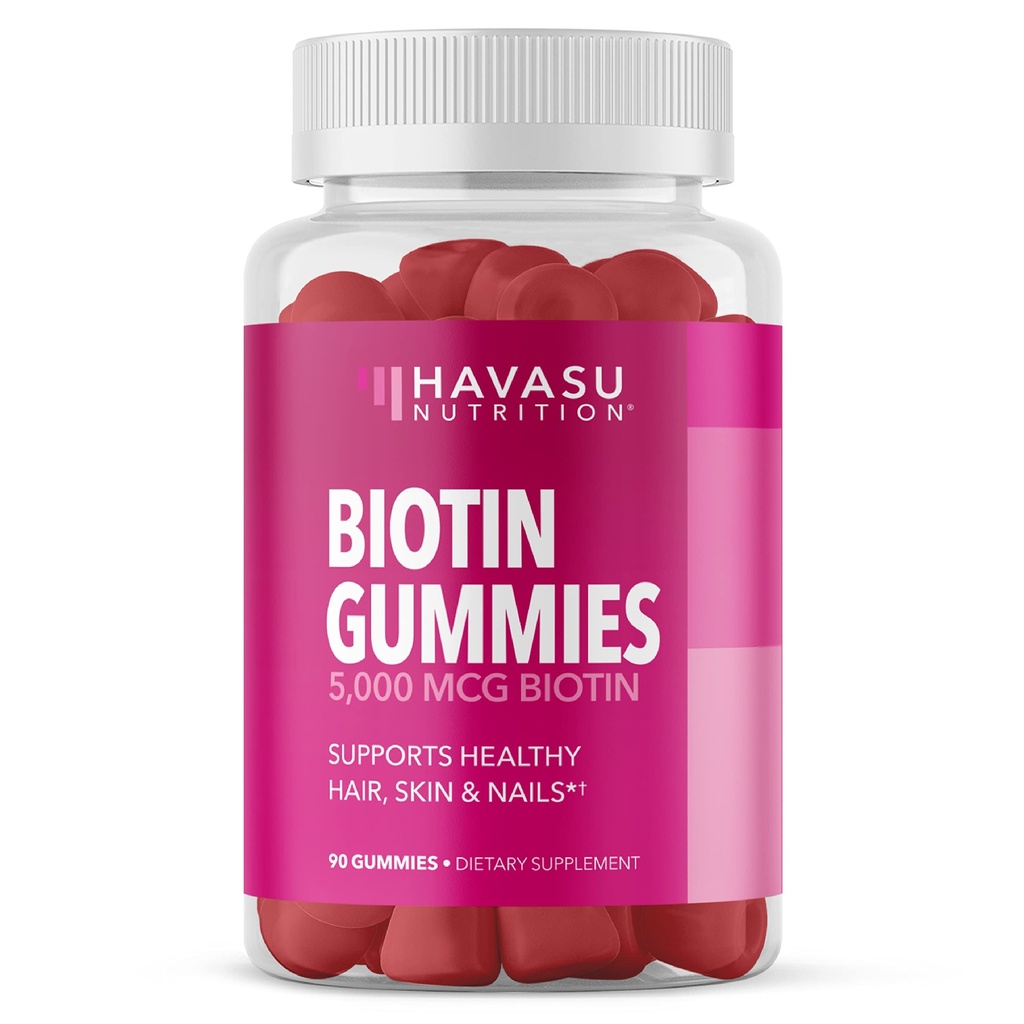 5000mcg Biotin Gummies for Hair, Skin and Nails - Kadınlar ve Erkekler için Vegan Tamam - Lucious Locks ve Radiant Skin - B7 - Strawberry Flavor, 90 Count