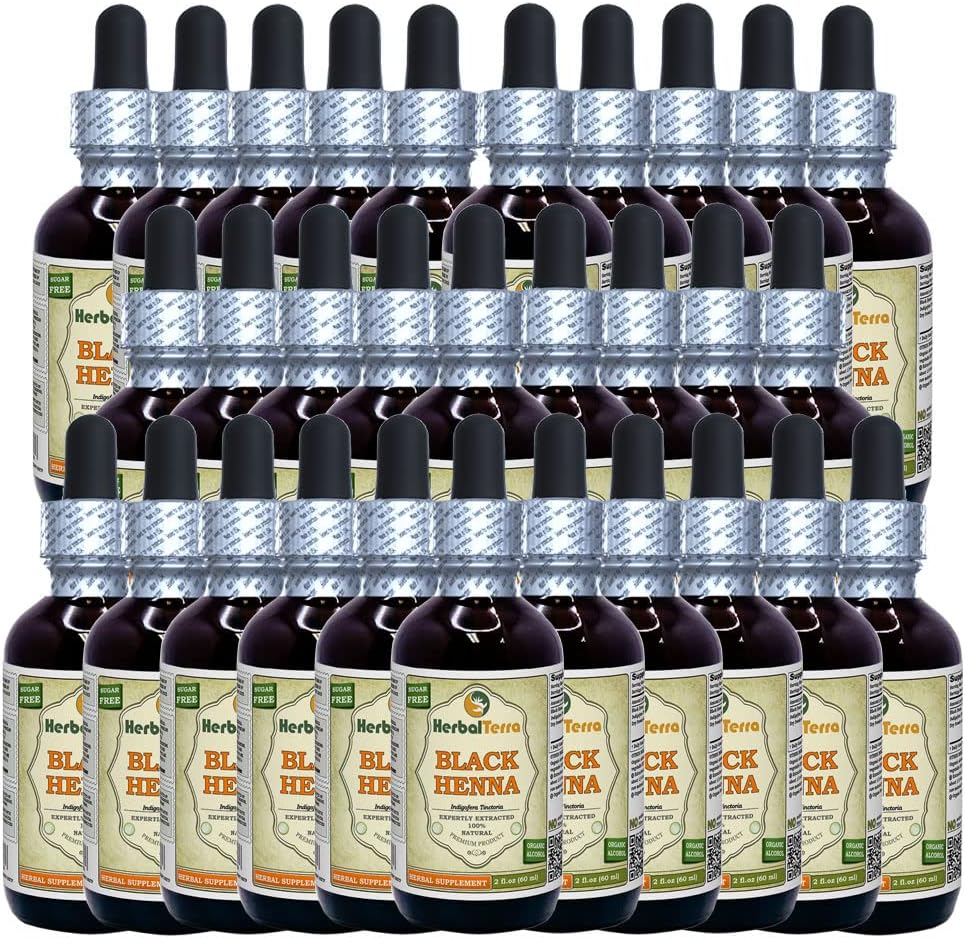 Black Henna (Real Indigofera tinctoria) Tincture, Liquid Extract (Brand Name: HerbalTerra, Proudly Made in USA) 30x2 fl.oz (30x60 ml)