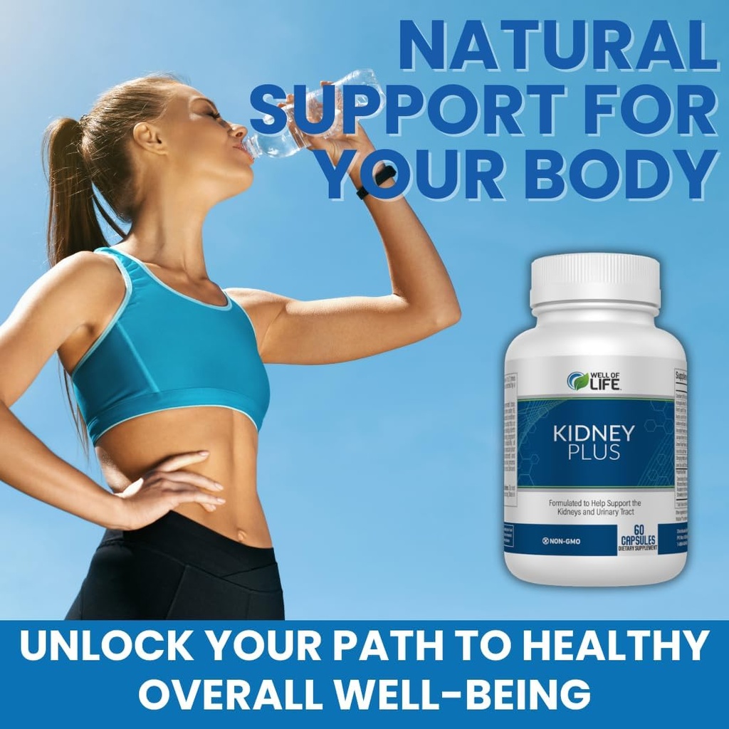 Well of Life: Kidney Plus 600mg with Cranberry Extract, Astragalus Root, Java Tea-Leaf & antioksidanlar for General Well-Being, Helps Health Kidney Function & Urinary Tract Wellness, 60 Capsules