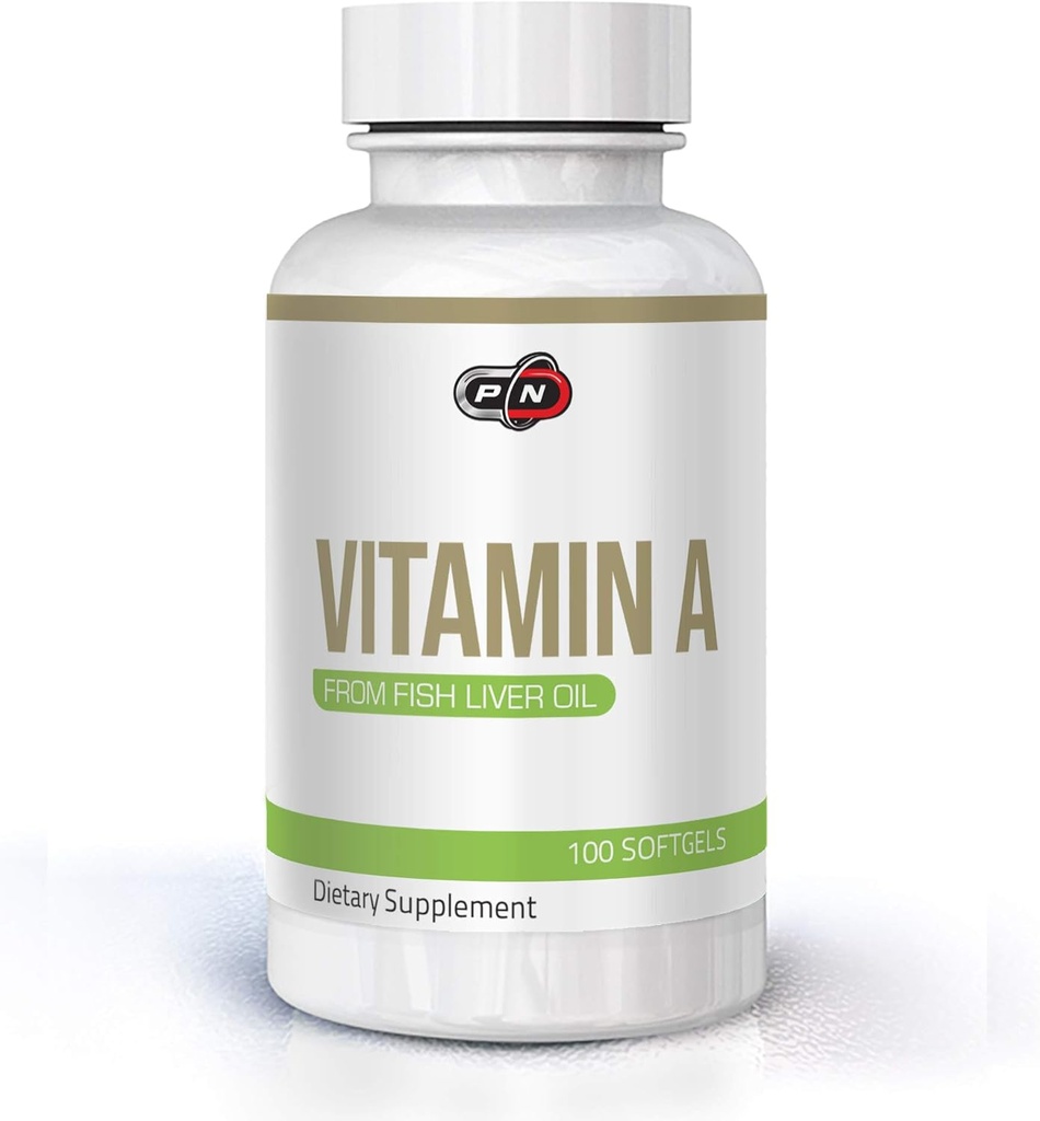 Pure Nutrition Vitamin A 10000 iu 3000 mcg|from Natural Fish Liver Oil 100 Sofgels|Support Healthy Immune System Bones and Vision|None GMO Premium Quality Retinyl Palmitate Capsules Supplement