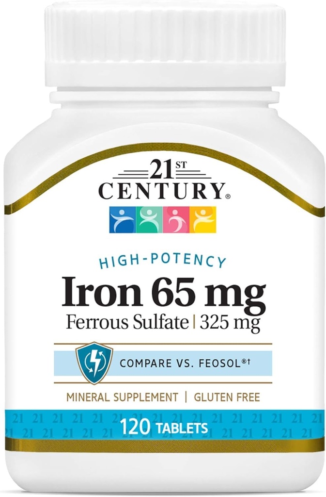 21ος αιώνας Iron 65 mg με θειικό σίδηρο 325 mg - 100 δισκία, συσκευασία των 3