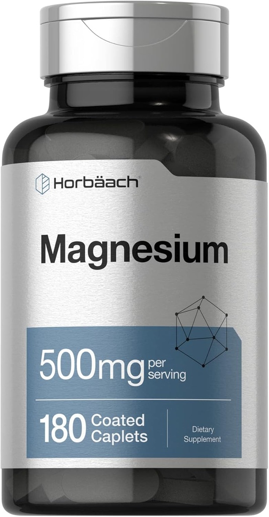 Horbäach Magnezyum 500 mg | 180 Caplets | Vegetarian, Non-GMO ve Gluten Free Supplement Supplement Supplement