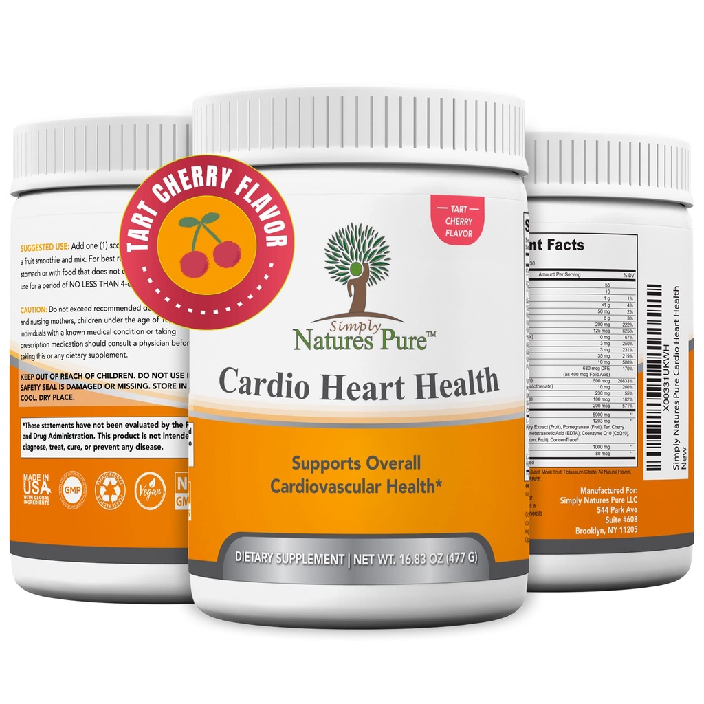 Basitçe Natures Pure - Cardio Heart Health Nitric Hoffman Desteği L-Arginine 5000 mg, L-Citrulline 1000 mg ve Hawthorne Berry, 16.82 Ounces - Tart Cherry Flavor