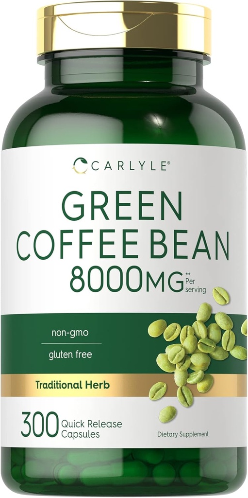 Carlyle Green Coffee Bean Extract | 8000 mg | 300 Capsules | Non-GMO ve Gluten Free Formula | Geleneksel Herb Supplement