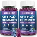 2 Συσκευασία 300MG 5-HTP GABA Gummies συμπλήρωμα ύπνου με 200mg L-Θεανίνη συμπλήρωμα για τον εγκέφαλο, σταθεροποιητή Mood και υποστήριξη ύπνου, χωρίς μελατονίνη, Ωμέγα 3-6-9 για φυσικό Zzzs, άρωμα βατόμουρο