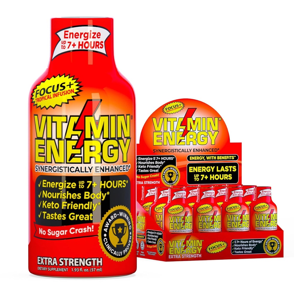 Enerji Focus+ Ekstra Güçlü Enerji Shot Trofüzyon 12 Paketi, 260 mg Doğal Caffeine, B-Vitamins, CoQ10, Amino Asits, Focus, Verimlilik & Clarity, Zero Sugar, Gluten-Free, 1.93 fl oz