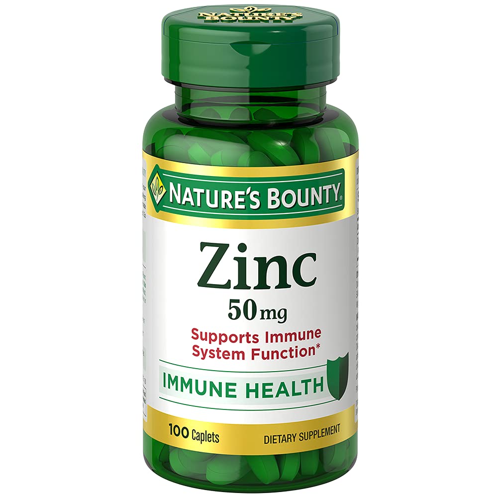 Nature's Bounty Zinc 50 mg Caplets, Unflaved, 100 Count, Pack of 2
