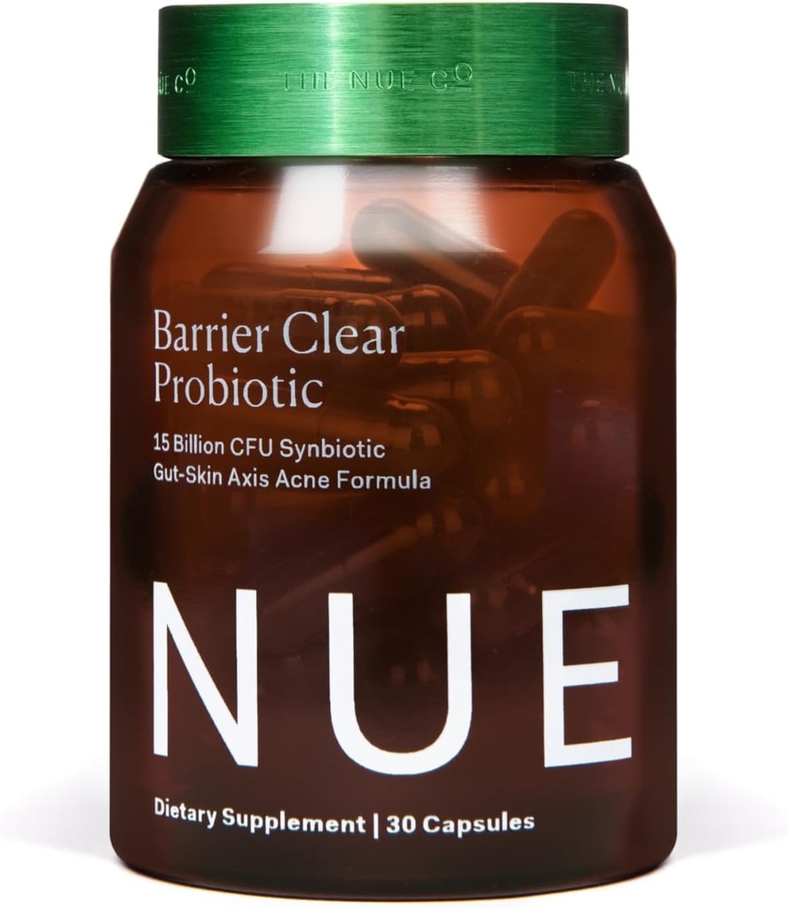 Nue Co. bariyer Clear Probiyotik, Gut-Skin Axis Acne Formula, All Skin Type, 30 Capsules