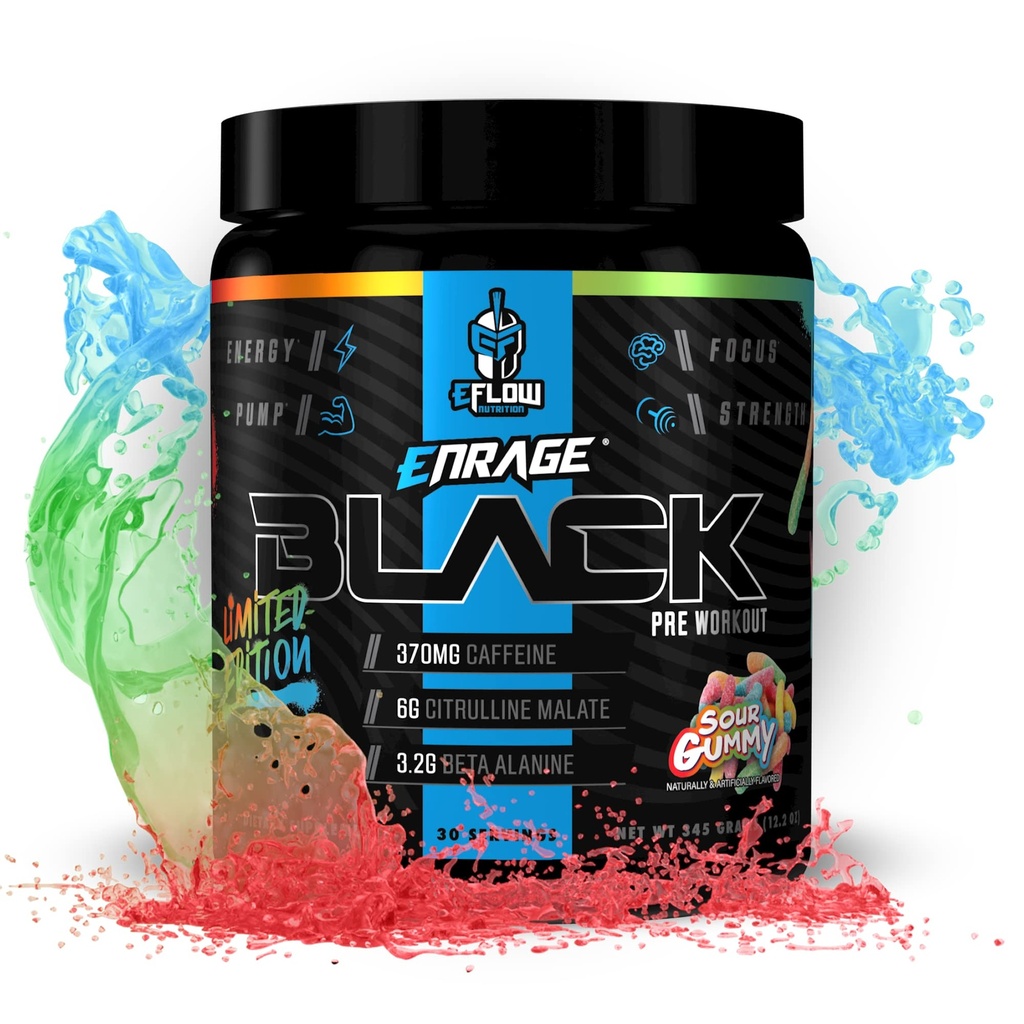 eFlow Beslenmesi Black High Stimulant Pre Workout Supplement - Preworkout Toz to Boost Energy, Pumps and Strength - 4 Flavors (30 Servisler) (Sour Gummy)