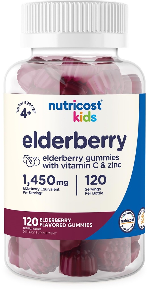 Nutricost Kids Elderberry Gummies (50 mg) ile çinko & Vitamin C 120 Gummies - Gluten Free, No Corn Syrup