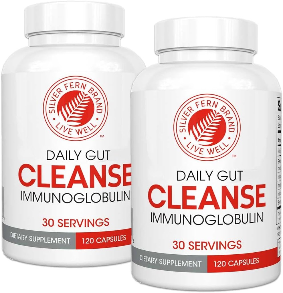 Silver Fern Cleanse - Daily Gut - 2 Şişe - 240 Capsules - 60 Gün Supply - Immunoglobulin G, A & M - (IgG, IGA, IgM) - Digestive System & Immune System Support - Postbiyotik