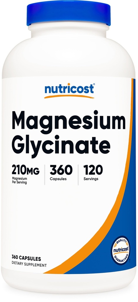 Κάψουλες γλυκινικού μαγνησίου Nutricost (360 κάψουλες, 210 mg ανά υπηρεσία) - Συμπλήρωμα γλυκινικού μαγνησίου για απαλή απορρόφηση