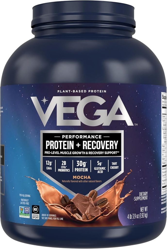 Vega Sport Vegan Protein Toz + Recovery - 30g Plant bazlı proteinler, Mocha, 45 Hizmetler, 5g BCAAs, Probiyotikler, NSF sertifikalı, Shakes & Smoothies için 4.2lbs (Pazarlama May Vary)