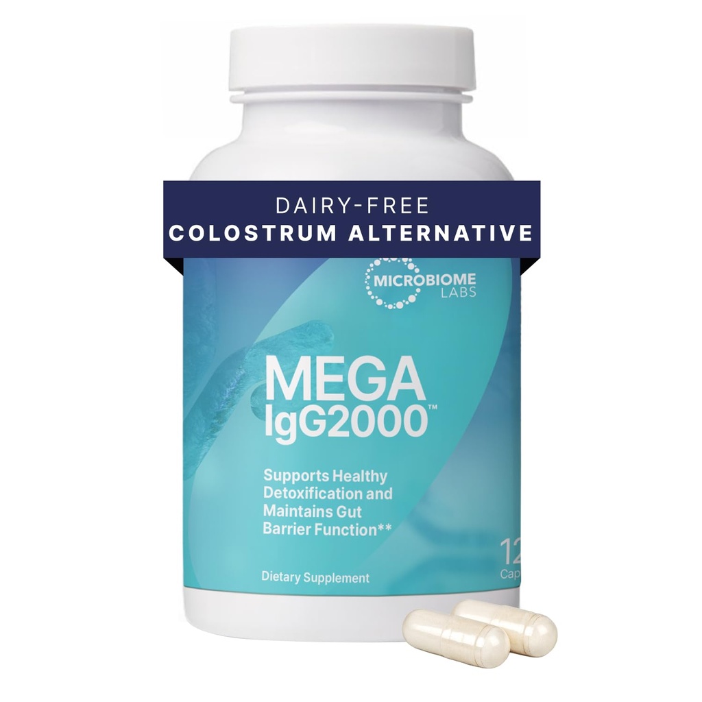Microbiome Labs Mega IgG2000 Κάψουλες - Γαλακτοκομικά Χωρίς Βοοειδή Συμπλήρωμα Colostrum Εναλλακτική - Ανοσοσφαιρίνη Συμπλήρωμα από Βοοειδή Ορού για την υποστήριξη Digestive Υγεία (120 Κάψουλες)