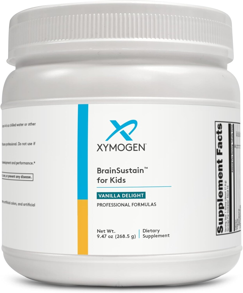 XYMOGEN BrainSustain for Kids - N-Acetyl-L-Cysteine, Alpha Lipoic Acid and DHA for Kids Focus Support - Brain Supplements for Memory and Focus - Non-GMO, Gluten, Soy + Dairy-Free (9.47 oz)