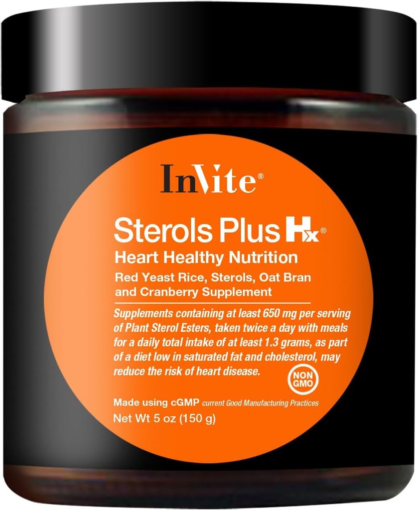 Invite Health Sterols Plus Hx® - Kalp Sağlığı ve Sağlıklı Kolesterol Seviyelerini Destekler - Contains Red Rice Yeast, Sterols, Oat Bran, Cranberry Tür - 30 Hizmet
