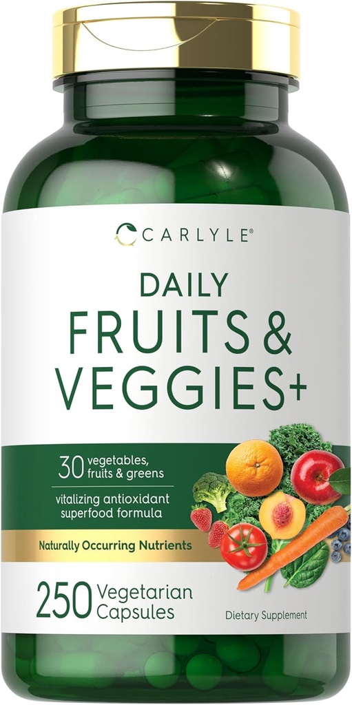 Carlyle Meyveleri ve Veggies Supplement | 250 Capsules | 30 Meyve ve Sebze ile Yapıldı | Vejetaryen, Non-GMO, Gluten Free Superfood Formula