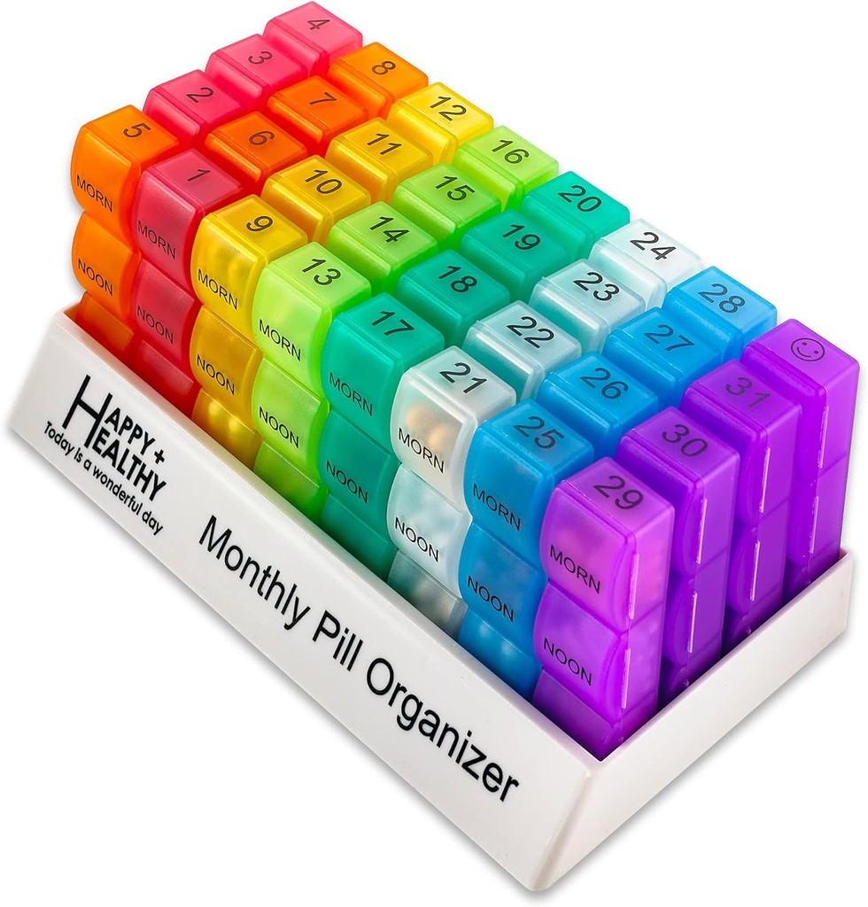Ay Pill Box Organizer - 3-Times-A-Day | Morning-Noon-Night - 30 Günlük Vitaminler için 32 Günlük Karşılaştırmalar, Tamamlar, İlaçlar - Seyahat Aylık Pill Organizer 3 Times A Day A Day