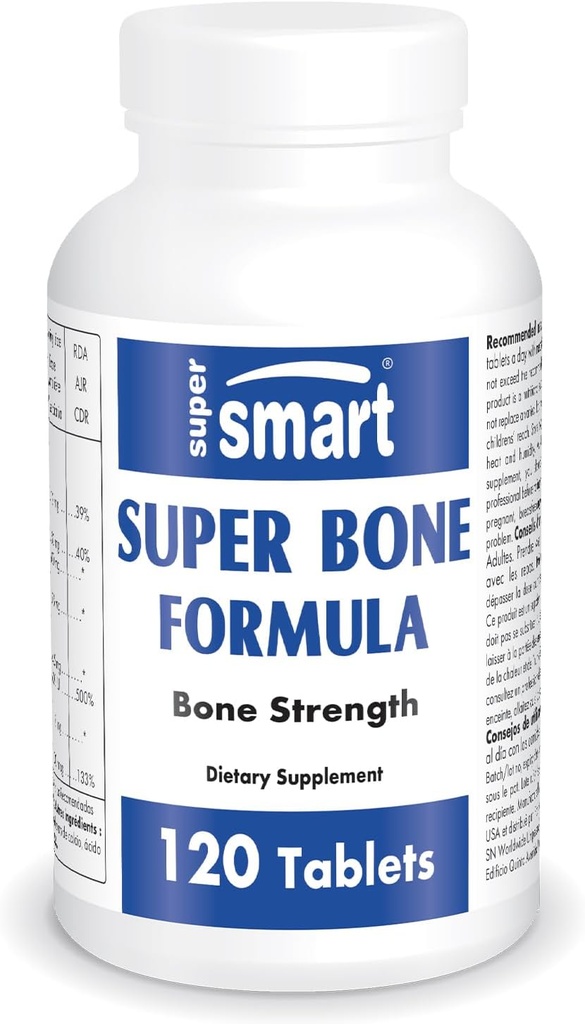 SuperSmart - Super Bone Formula (Advanced Complex) - ile, Magnezyum, Vitamin K2, D3 & Strontium Supplement | Non-GMO & Gluten Free - 120 Tabletler