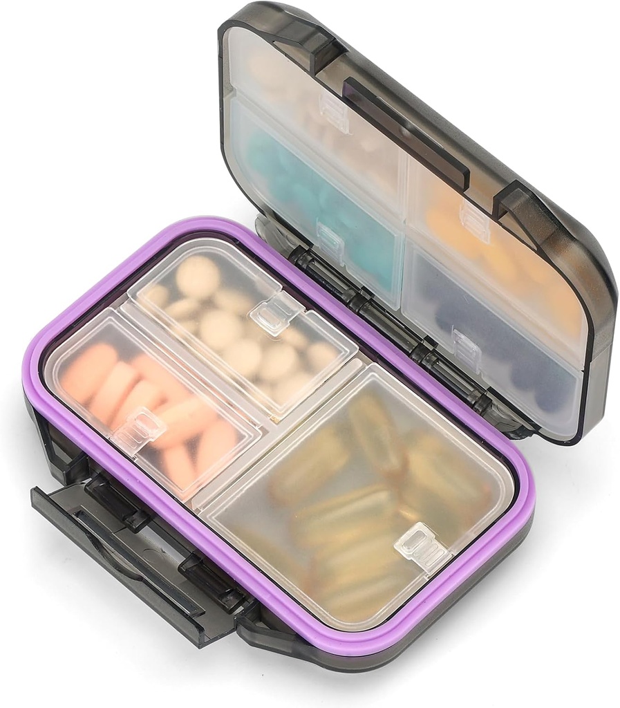 Pill Organizer Travel Pill Box Αδιάβροχη ιατρική θήκη συμπλήρωμα εμπορευματοκιβωτίων και βιταμίνη κατόχου Pocket Pharmacy Portable Pill Storage with 7 Compartments for Purse (Μαύρο)