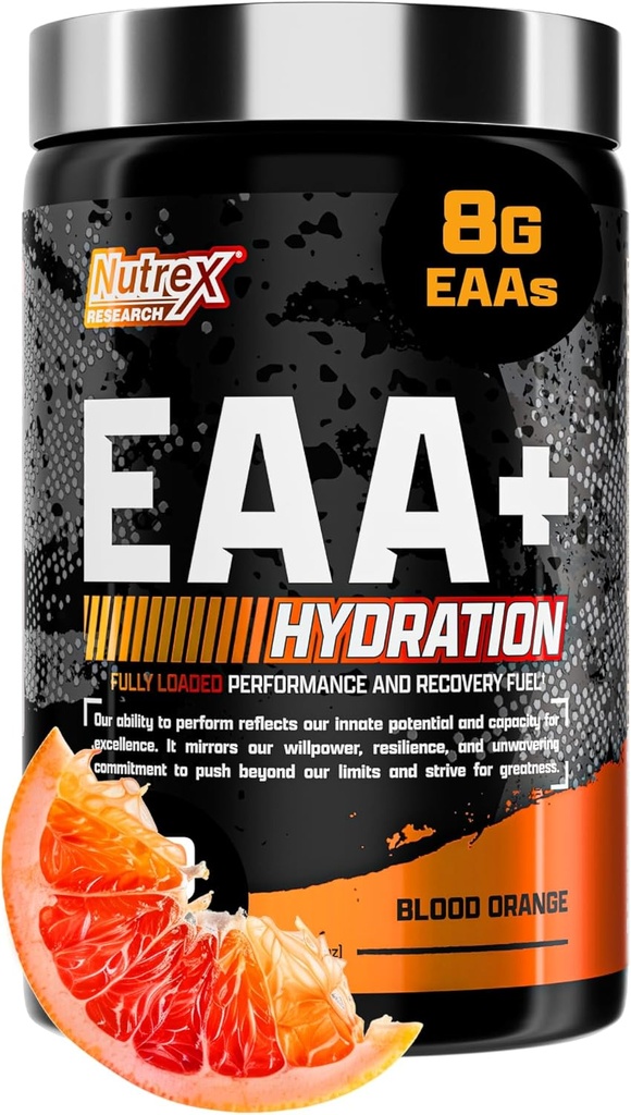 Nutrex Research EAA Hydration | EAAs + BCAAs Toz | Muscle Recovery, Strength, Muscle Building, Endurance | 8G Essentials + Elektrolytes | Blood Orange Flavor 30 Servis