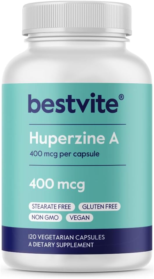 BESTVITE Huperzine A 400mcg (120 κάψουλες χορτοφάγων) - Δεν Stearates - Vegan - Μη ΓΤΟ - Χωρίς γλουτένη