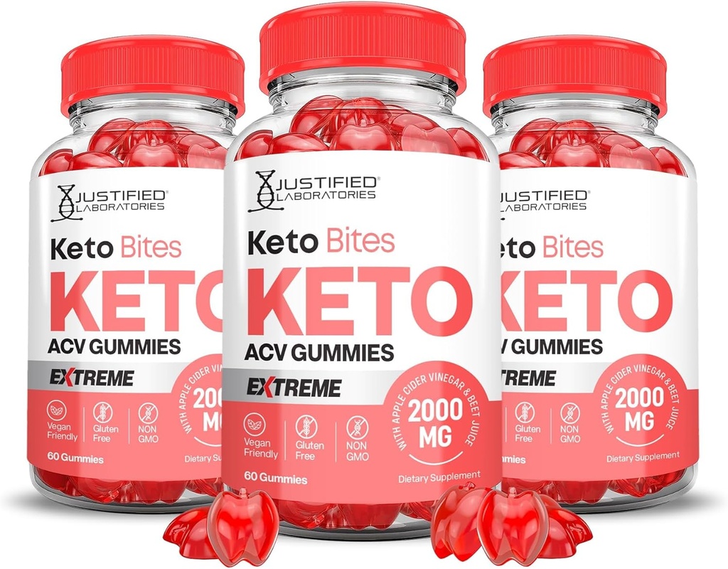 Justified Laboratories (3 Pack Keto Bits Keto ACV Gummies Extreme 2000MG Keto Bites Keto Gummies Apple Cider Vinegar Formulated with Pomegranate Beet Juice B12 Vegan Non GMO 180 Gummys