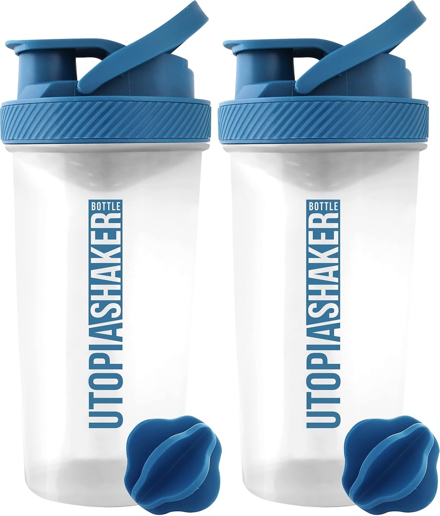 Utopia Home Protein Shaker Şişe - (Pack of 2) 28-Ounce Shaker şişeleri Protein Mixes için - Fitness Sports Classic Protein Shak Shaker Şişe (Clear/Navy)