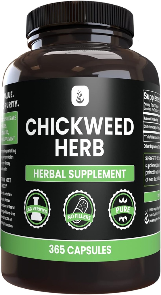PURE ORIGINAL INGREDIENTS Chickweed Herb, (365 Capsules), Hiçbir Magnezyum Or Rice Fillers, Her Zaman Saf, Lab