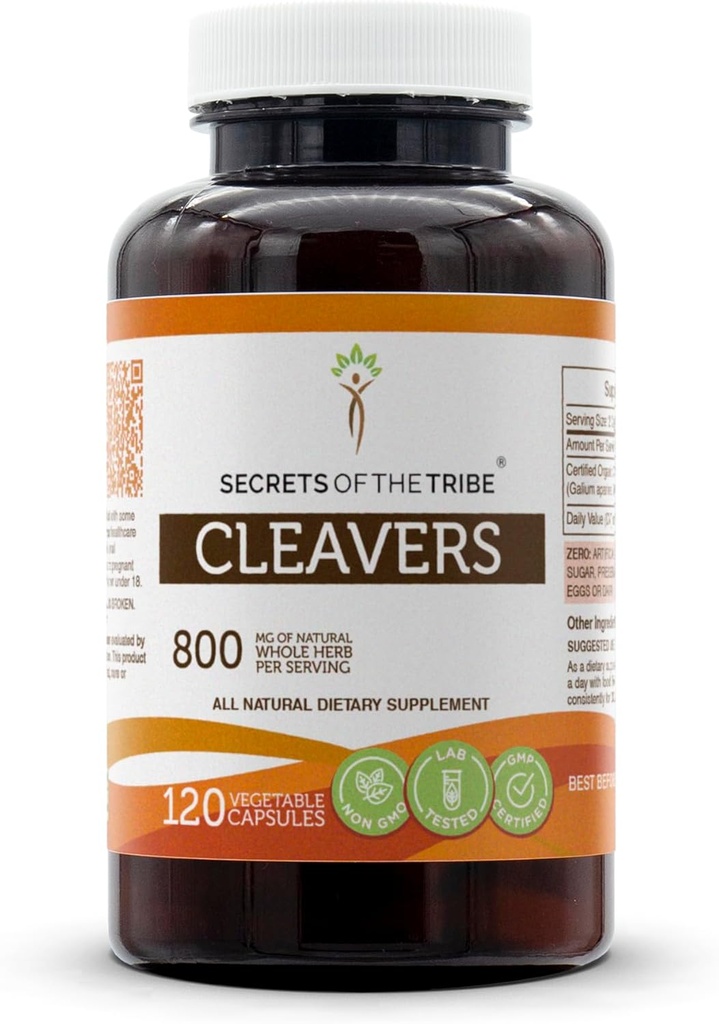 Secrets of the Tribe Cleavers 120 Capsules, 800 mg, Cleavers (Galium aparine) Dried herb (120 Capsules)