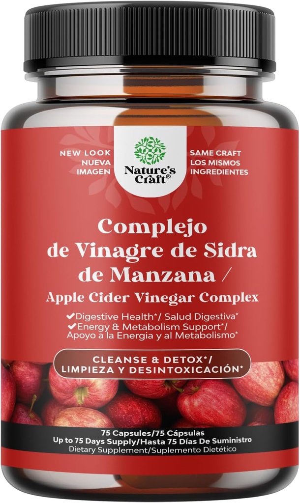 Cápsulas de Vinagre de Sidra Manzana – para la Pérdida Peso ACV Suplemento Φυσικό Quemagrasa Extra Potente Detox Puro para a la Digesión