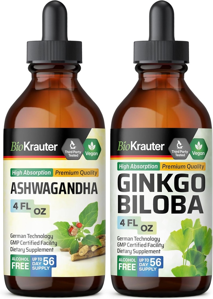 BIO KRAUTER Ashwagandha Βάμμα 4 Fl. Oz. & Ginkgo Biloba Βάμμα 4 Fl. Oz.