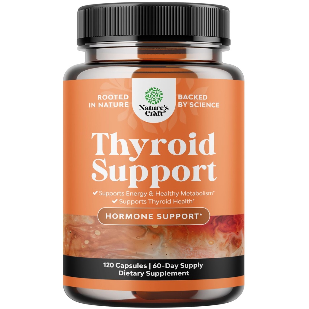 Herbal Thyroid Support Complex - Potent Kelp Iodine Supplement with L Tyrosine, Bladderwrack, Selenium & Pure Ashwagandha for Hormon Dengesi - Mood & Energy Diyetary Pills - 120 Halal Capsules