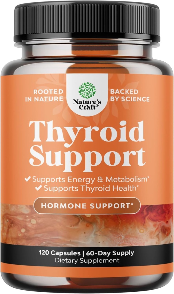 Herbal Thyroid Support Complex - Potent Kelp Iodine Supplement with L Tyrosine, Bladderwrack, Selenium & Pure Ashwagandha for Hormon Dengesi - Mood & Energy Diyetary Pills - 120 Halal Capsules