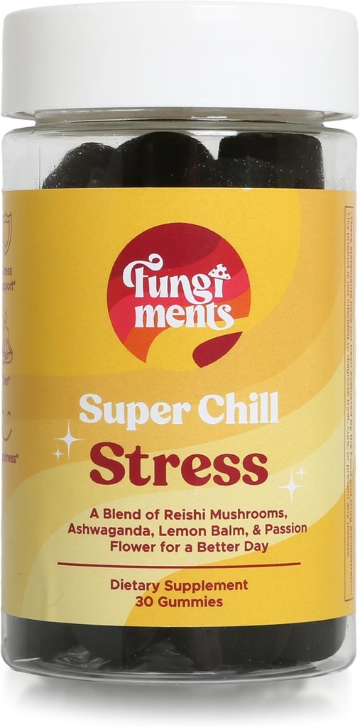 Μανιτάρια Super Chill - συμπλήρωμα μανιταριών - Reishi Mushroom, Ashwagandha, Cortizol, L-Θεανίνη, λουλούδι πάθος - Λιγότερο άγχος και καλύτερος ύπνος (30 mushroom Gummies)