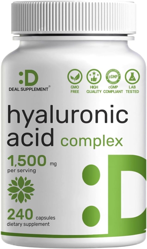 Deal Supplement Hyaluronic Acid Supplements 1.500 mg – 240 Capsules, MSM & Vitamin C – Saf% 95 | Non-GMO + Plant bazlı HA – Sağlıklı Ortaklar, Bones, Connective Tound, & Skin Hydration